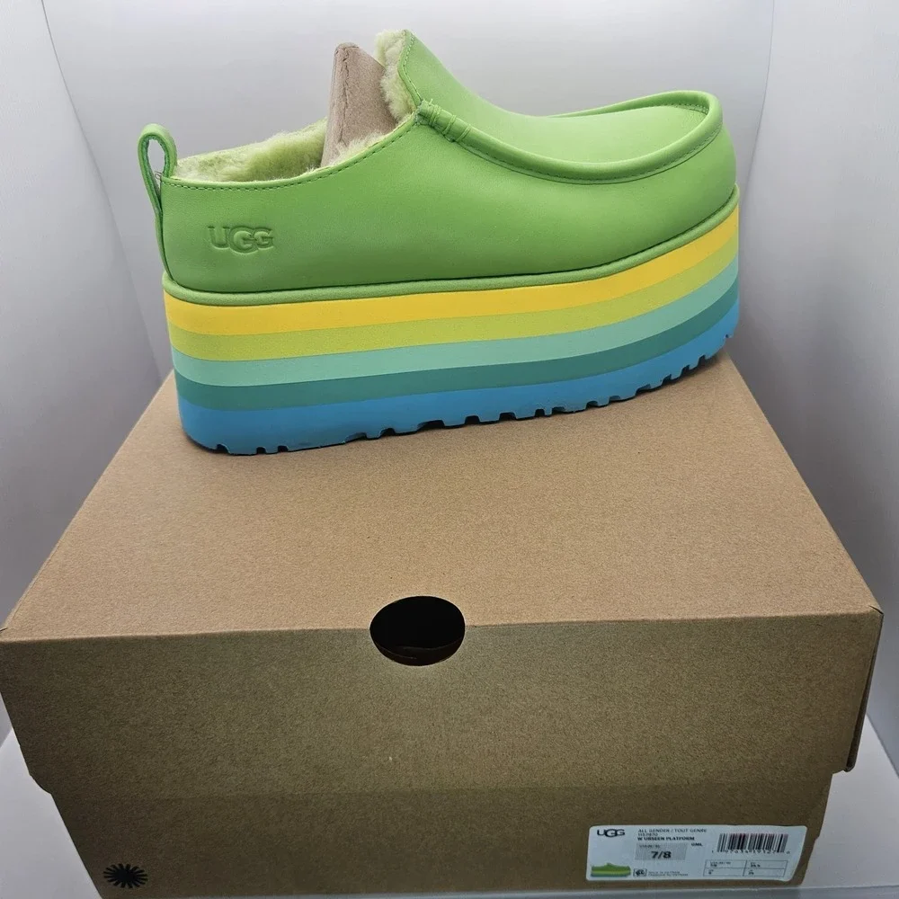 UGG URSEEN PLATFORM Green MULTI LEATHER‎ WOOL ALL GENDER M7/W8 Festival Shoes